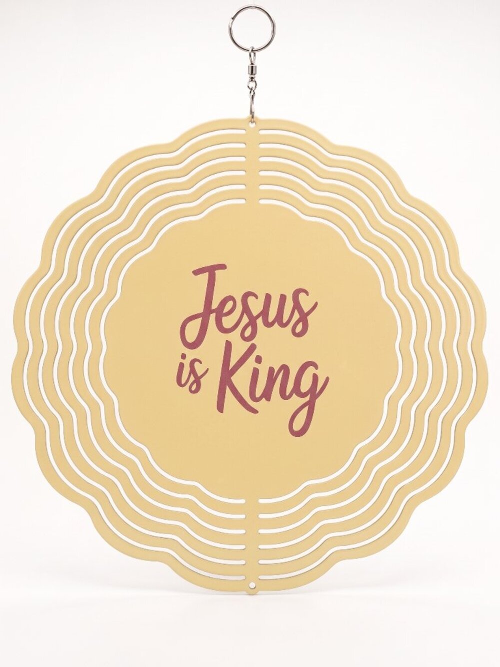 10" Jesus Is King Kinetic Wind Spinner - Yellow Metal Hanging Garden Yard Decor